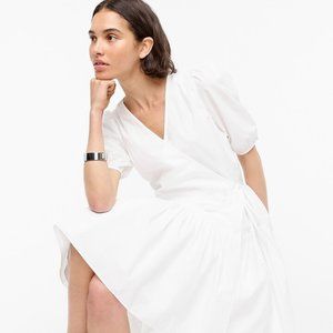 J.Crew Puff-sleeve Cotton Poplin Wrap Dress For Women